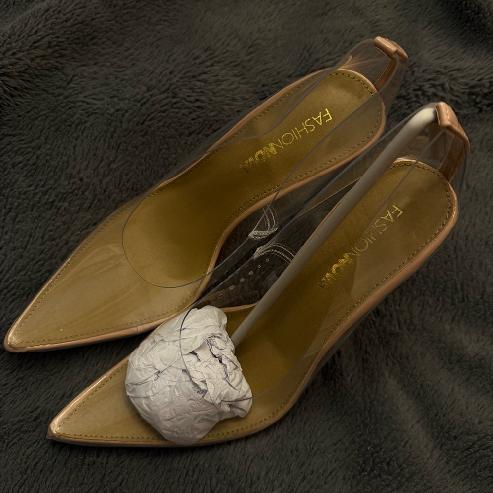 Fashion Nova Tan Transparent Heels